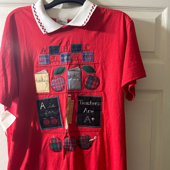 New Handcrafted Teachers Shirt Valorie’s Folk Art Appliqué, Size L - Picture 3 of 14